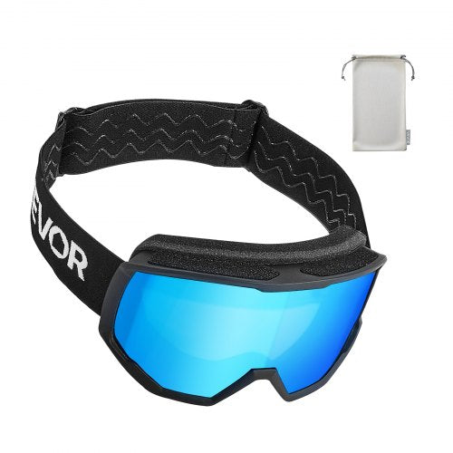 Ski Goggles Cylindrical Lens with Ice Blue Revo Coating OTG Anti fog Snow
