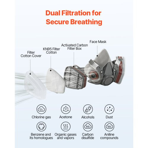Respirator Mask Reusable Half Face Cover with Safety Glasses and Filters