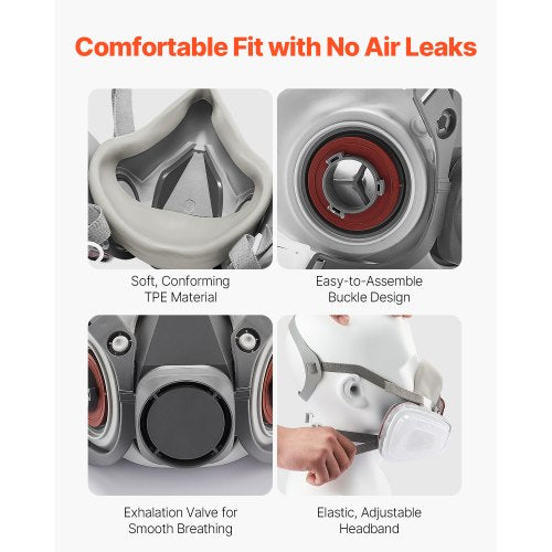 Respirator Mask Reusable Half Face Cover with Safety Glasses and Filters