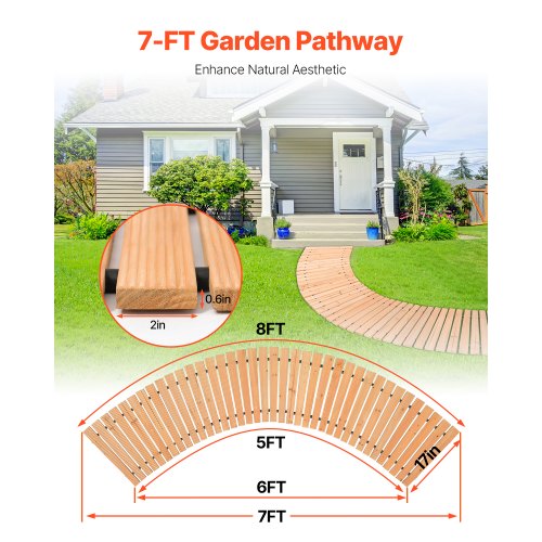 Wooden Garden Pathway 7 ft x 17 in NonSlip Curved Garden Walkway Roll