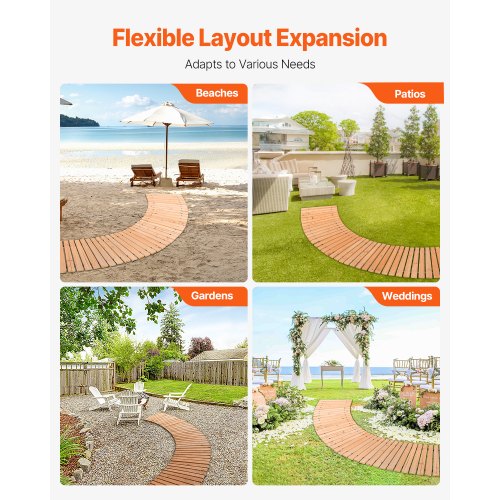 Wooden Garden Pathway 7 ft x 17 in NonSlip Curved Garden Walkway Roll