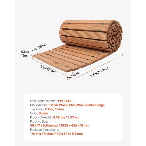 Wooden Garden Pathway 8 ft x 17 in NonSlip Curved Garden Walkway Roll