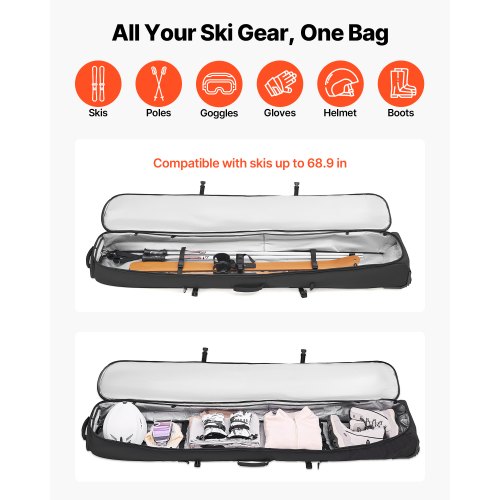 Ski Roller Bag Up to 689 in175 cm Padded Snowboard Bag with Wheels for Air