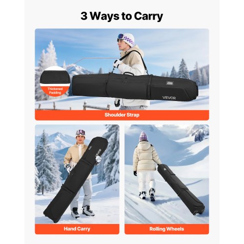Ski Roller Bag Up to 748 in190 cm Padded Snowboard Bag with Wheels for Air