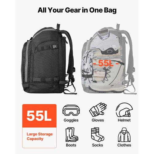 Ski Boot Bag 55L Snowboard Boots Travel Backpack for Men Women with Waterproof