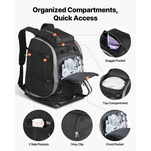 Ski Boot Bag Snowboard Boots Travel Backpack 55L Waterproof Oxford Black