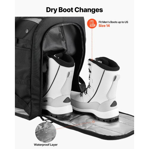 Ski Boot Bag Snowboard Boots Travel Backpack 55L Waterproof Oxford Black