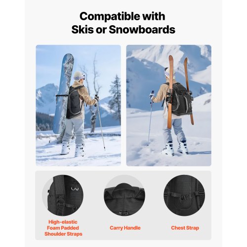 Ski Boot Bag Snowboard Boots Travel Backpack 55L Waterproof Oxford Black