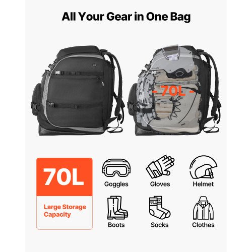 Ski Boot Bag 70L Snowboard Boots Travel Backpack for Men Women with Waterproof