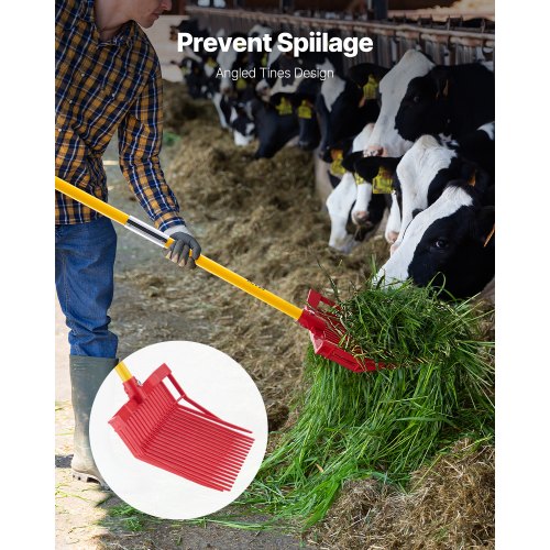 Manure Fork 18 Angled Tines Horse Manure Rake with Long Fiberglass Handle