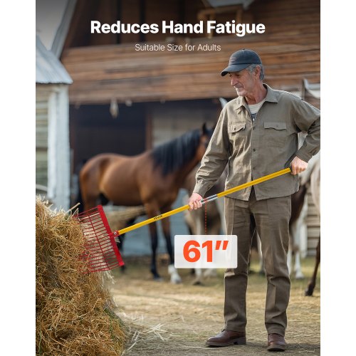 Manure Fork 18 Angled Tines Horse Manure Rake with Long Fiberglass Handle