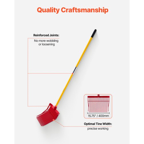 Manure Fork 18 Angled Tines Horse Manure Rake with Long Fiberglass Handle