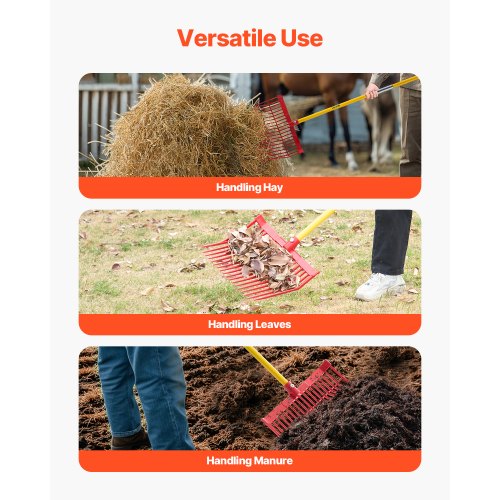 Manure Fork 18 Angled Tines Horse Manure Rake with Long Fiberglass Handle