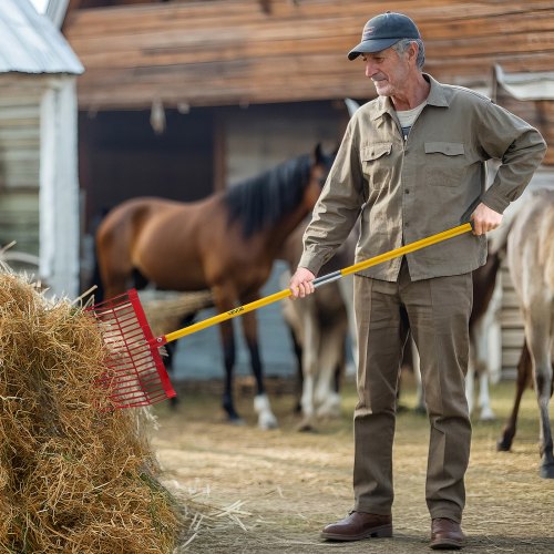 Manure Fork 18 Angled Tines Horse Manure Rake with Long Fiberglass Handle