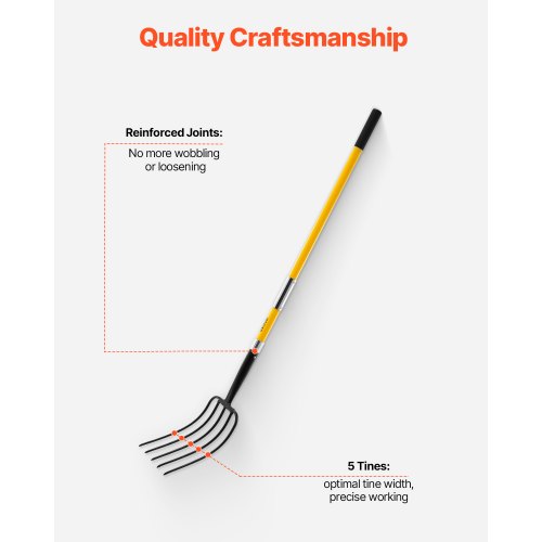 Garden Fork 5Tine Gardening Pitchfork with Fiberglass Handle 57 in Heavy