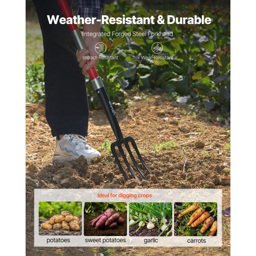 Garden Fork 4Tine Gardening Pitchfork with Fiberglass Handle 45 in Heavy