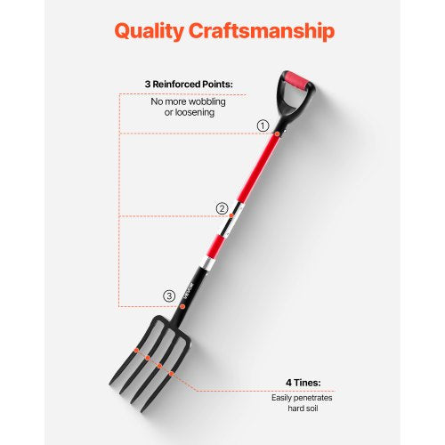 Garden Fork 4Tine Gardening Pitchfork with Fiberglass Handle 45 in Heavy