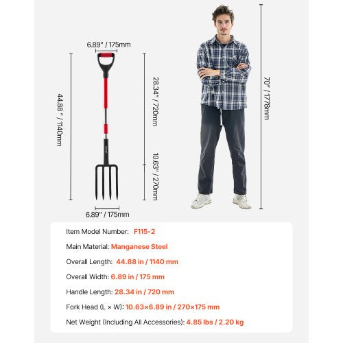 Garden Fork 4Tine Gardening Pitchfork with Fiberglass Handle 45 in Heavy