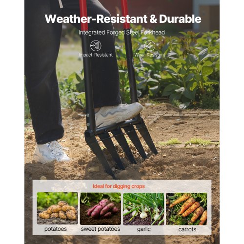 Broad Fork 5Tine Pitchfork with Dual Fiberglass Handles Heavy Duty Garden
