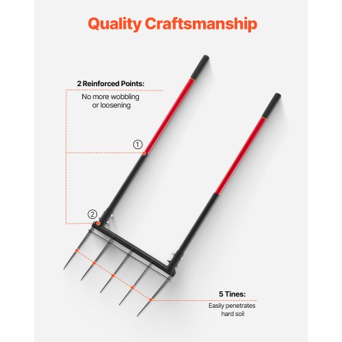Broad Fork 5Tine Pitchfork with Dual Fiberglass Handles Heavy Duty Garden