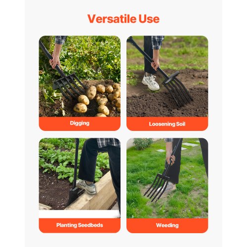 Garden Fork 5Tine Gardening Pitchfork with Metal Handle 41 in Heavy Duty