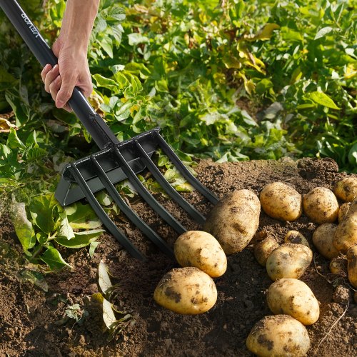 Garden Fork 5Tine Gardening Pitchfork with Metal Handle 41 in Heavy Duty