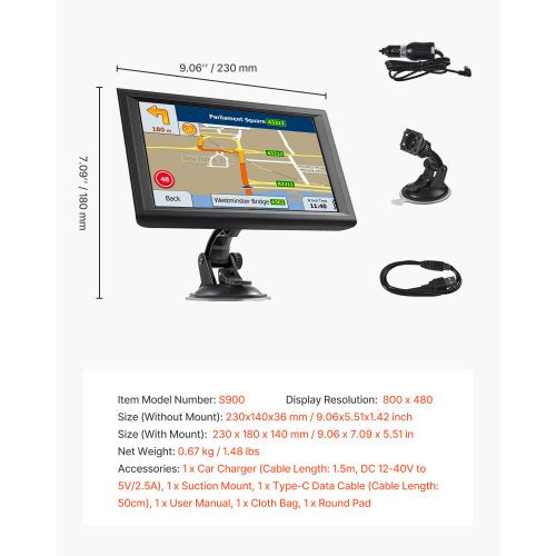 GPS Navigator for Car 9 inch Touch Screen 16GB GPS Navigation System