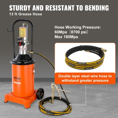 Grease Pump 3 Gallon 12L Air Operated Grease Pump with 13 ft High Pressure