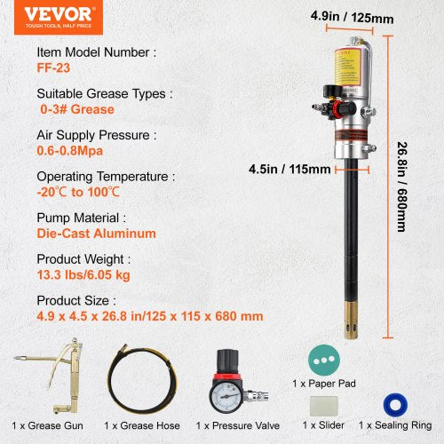 Grease Pump 501 Pressure Ratio Air Operated Grease Pump with 13 ft High