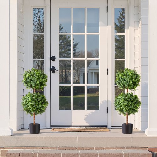Artificial Topiary Boxwood Double Ball 2 Set 36 inch Faux Boxwood Plant