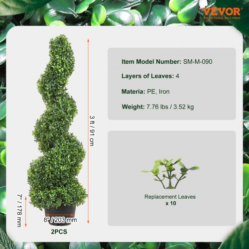 2 pcs Artificial Boxwood Tower Topiary Spiral Artificial Plant 91cm high