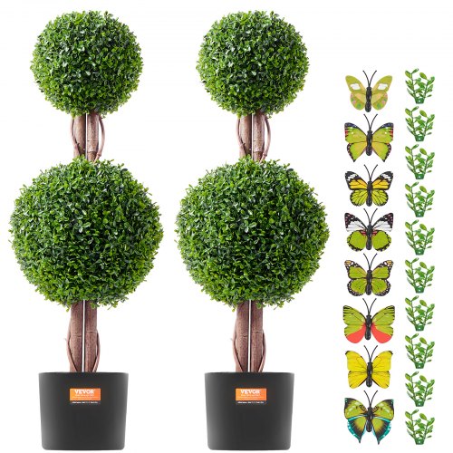 Artificial Boxwood Topiary Tree 36 inch Tall 2 Pieces Double Ball Faux
