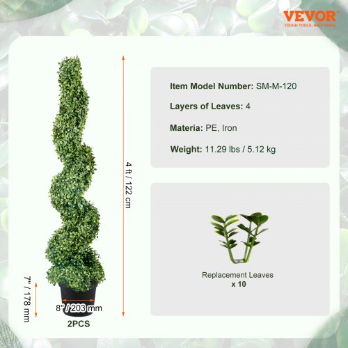 2 pcs Artificial Boxwood Tower Topiary Spiral Artificial Plant 122cm high