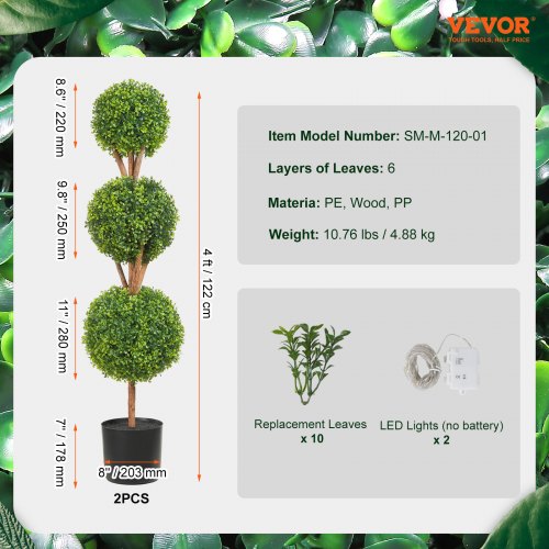 Artificial Topiaries Boxwood Trees 48 inch Tall 2 Pieces 3 BallShape