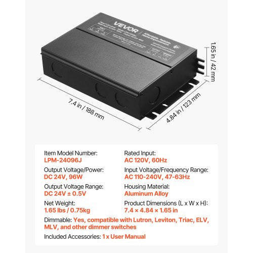 96W Dimmable LED Driver 24V TriacELVMLV AC to DC Power Supply