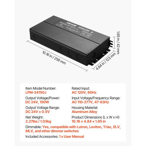 150W Dimmable LED Driver 24V TriacELVMLV AC to DC Power Supply
