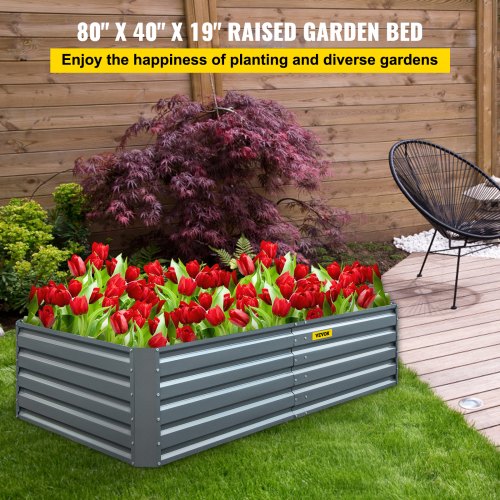 Galvanized Raised Garden Bed 80 x 40 x 19 Metal Planter Box Gray