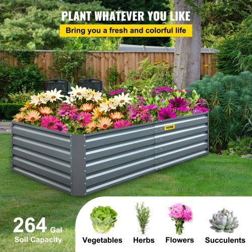 Galvanized Raised Garden Bed 80 x 40 x 19 Metal Planter Box Gray