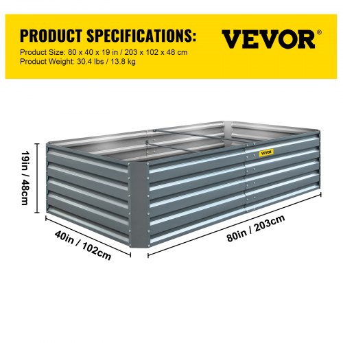 Galvanized Raised Garden Bed 80 x 40 x 19 Metal Planter Box Gray