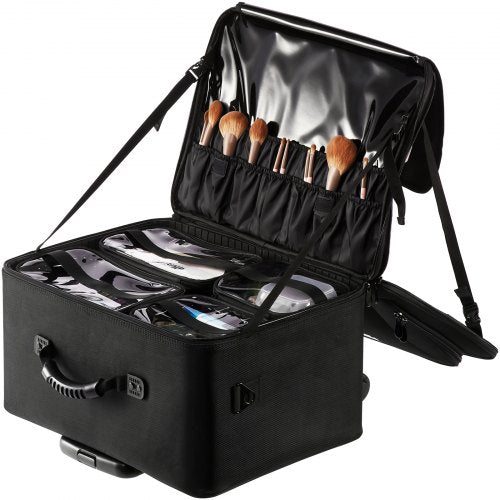 Rolling Makeup Train Case Large Storage 3 Tiers Convenient Carry With Handle