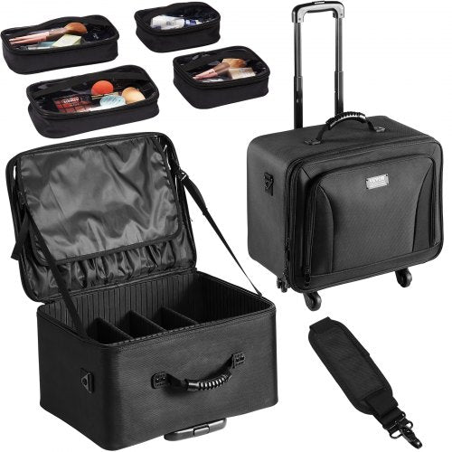 Rolling Makeup Train Case Large Storage 3 Tiers Convenient Carry With Handle