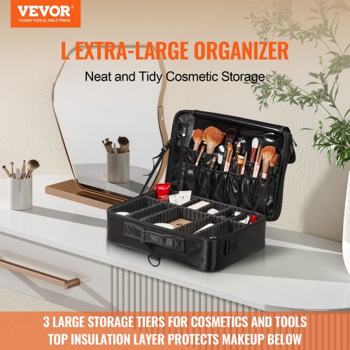 Makeup Train Case Large Storage 3 Tiers Convenient Carry With Handle