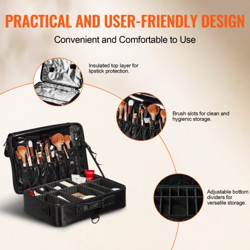 Makeup Train Case Large Storage 3 Tiers Convenient Carry With Handle