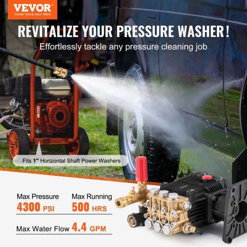 Pressure Washer Pump 1 Shaft Horizontal Triplex Plunger 4300 PSI 44GPM