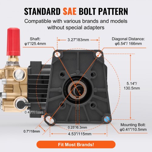Pressure Washer Pump 1 Shaft Horizontal Triplex Plunger 4300 PSI 44GPM