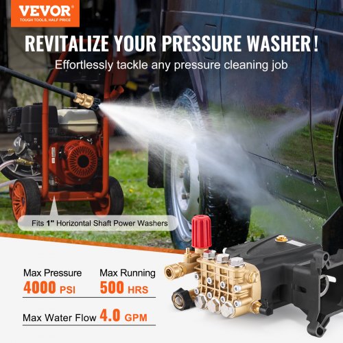 Pressure Washer Pump 1 Shaft Horizontal Triplex Plunger 4000 PSI 40GPM 1