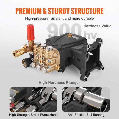Pressure Washer Pump 1 Shaft Horizontal Triplex Plunger 4400 PSI 4 GPM