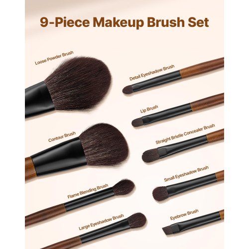 9Piece Makeup Brush Set for Foundation Blending Eyeshadow Professional