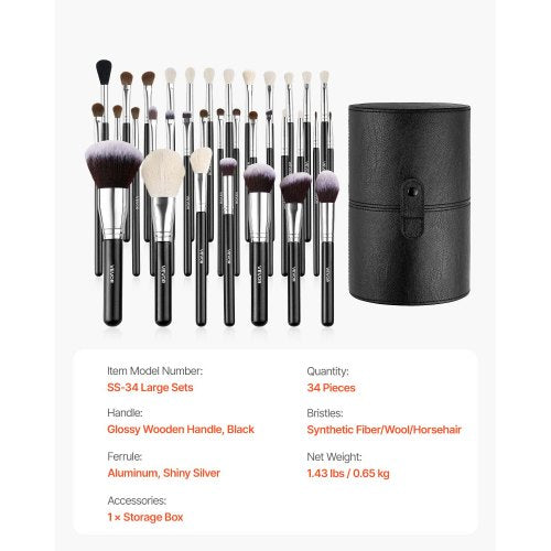 34Piece Makeup Brush Set Professional Brushes Kit for Foundation Blending