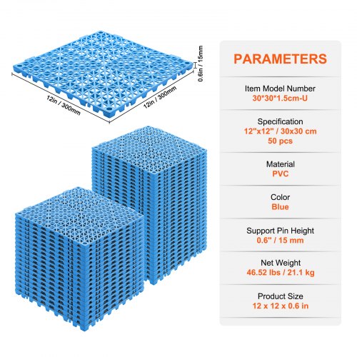 Interlocking Tile 50PCS Blue Drainage Tiles 12 x 12 Splicing Soft PVC